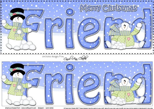Large DL Merry Christmas FRIEND 3D decoupage with Snowman Rio