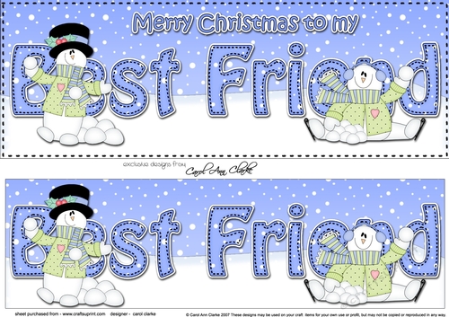 Large DL Merry Christmas BEST FRIEND 3D decoupage with Snowman Rio