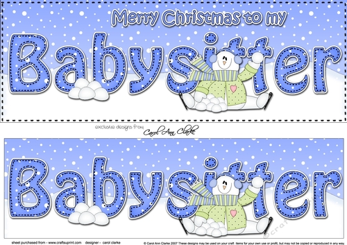 Large DL Merry Christmas BABYSITTER 3D decoupage with Snowman Rio
