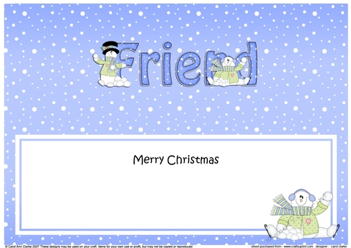 Large DL Merry Christmas FRIEND insert with Snowman Rio