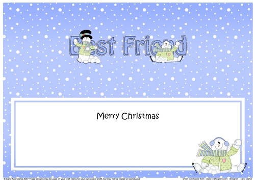 Large DL Merry Christmas BEST FRIEND insert with Snowman Rio