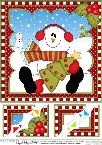 Christmas Snowman Rio 8 x 8 Scalloped Corner Topper 