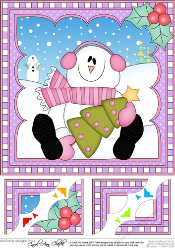 Christmas Snowman Rio 8 x 8 Scalloped Corner Topper 