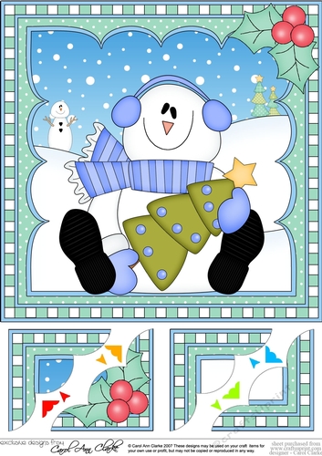 Christmas Snowman Rio 8 x 8 Scalloped Corner Topper 