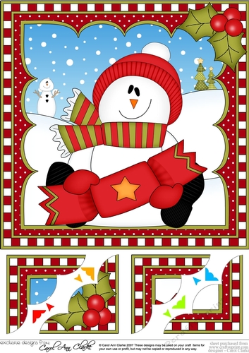 Christmas Snowman Rio 8 x 8 Scalloped Corner Topper 