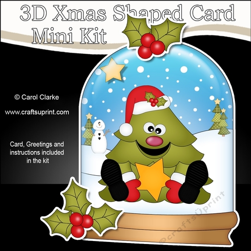 3D Shaped Christmas Snow Globe Card Kit - Xmas Tree has a Christmas Star