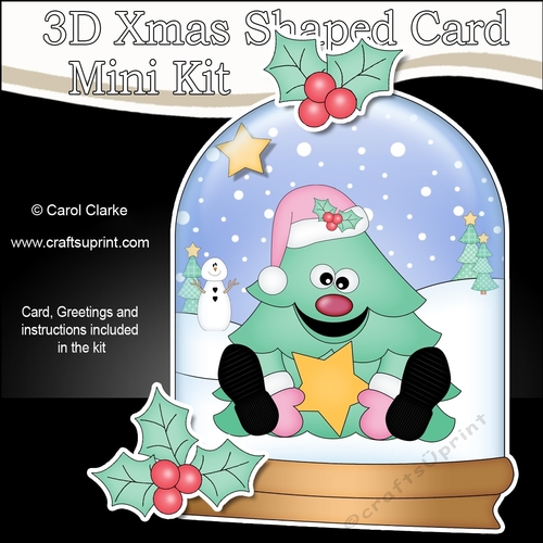 3D Shaped Christmas Snow Globe Card Kit - Xmas Tree has a Christmas Star