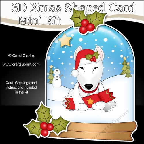3D Shaped Christmas Snow Globe Card Kit - Cute Little English Bull Dog Terrier