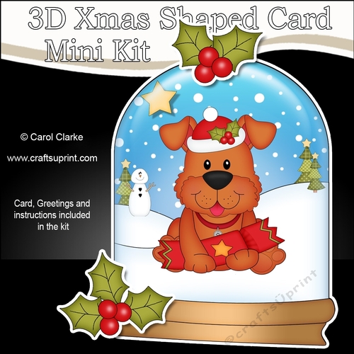 3D Shaped Christmas Snow Globe Card Kit - Cute Little Dog Rusty