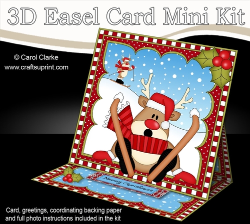 3D Easel Card Mini Kit - Christmas Oops Rudolph is Skiing!!