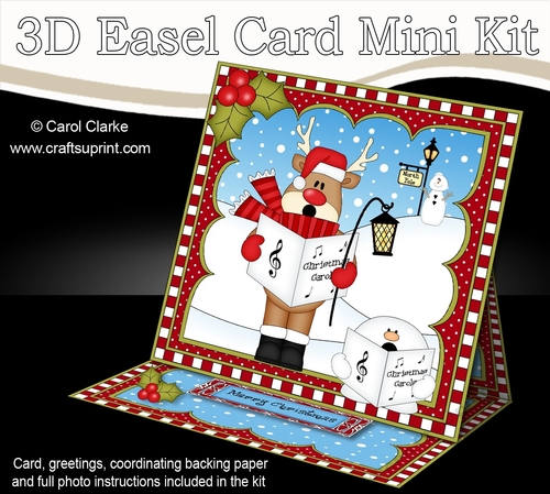 3D Easel Card Mini Kit - Christmas Rudolph is Carol Singing