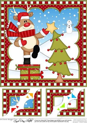 Christmas Rudolph 8 x 8 Scalloped Corner Topper  