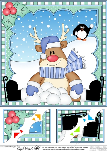 Christmas Rudolph 8 x 8 Scalloped Corner Topper  