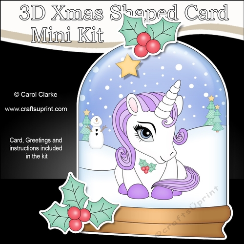 3D Shaped Christmas Snow Globe Card Kit - Cute Little Christmas Unicorn