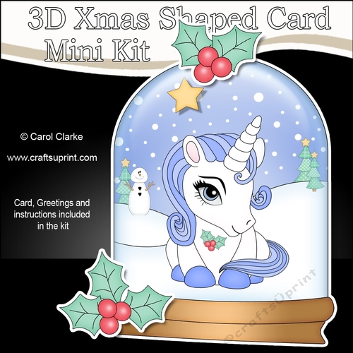 3D Shaped Christmas Snow Globe Card Kit - Cute Little Christmas Unicorn