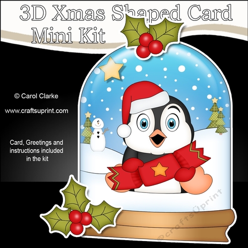 3D Shaped Christmas Snow Globe Card Kit - Penguin has a Christmas Cracker
