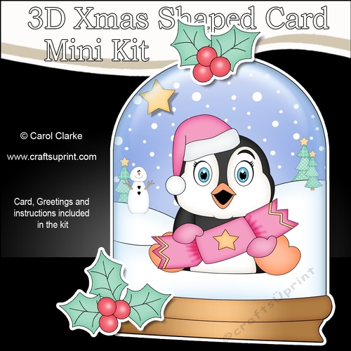 3D Shaped Christmas Snow Globe Card Kit - Penguin has a Christmas Cracker