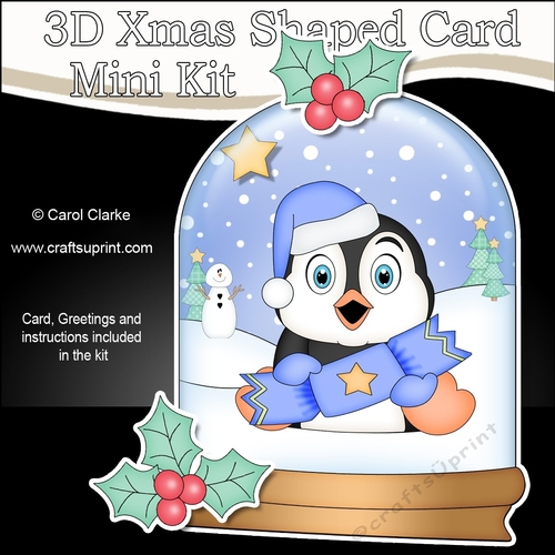 3D Shaped Christmas Snow Globe Card Kit - Penguin has a Christmas Cracker