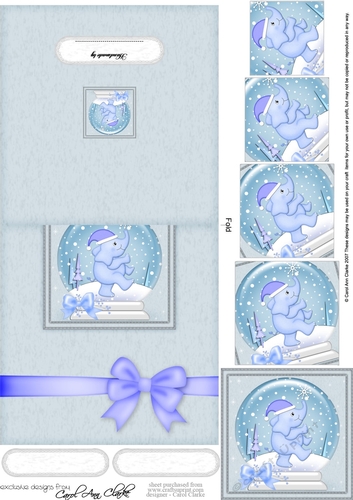 Cute Christmas Elephant - No-Hole Easy Over the Edge Card & Spiral Pyramid Topper