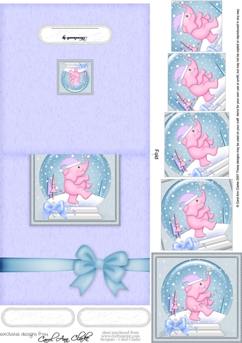 Cute Christmas Elephant - No-Hole Easy Over the Edge Card & Spiral Pyramid Topper