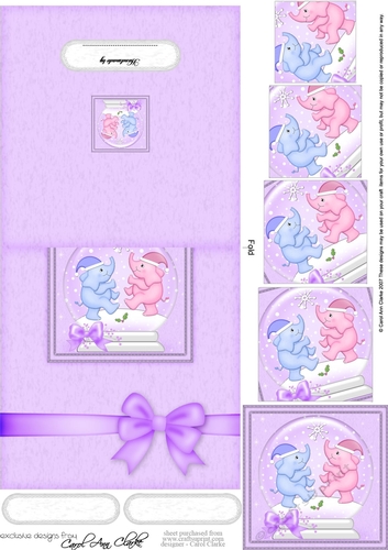 Cute Christmas Elephants - No-Hole Easy Over the Edge Card & Spiral Pyramid Topper