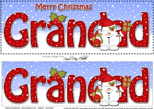 Large DL Merry Christmas GRANDAD 3D decoupage with Snowball Sam