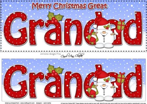 Large DL Merry Christmas GREAT GRANDAD 3D decoupage with Snowball Sam