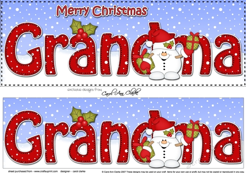 Large DL Merry Christmas GRANDMA 3D decoupage with Snowball Sam