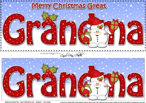 Large DL Merry Christmas GREAT GRANDMA 3D decoupage with Snowball Sam