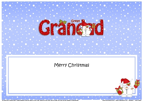 Large DL Merry Christmas GREAT GRANDAD insert with Snowball Sam
