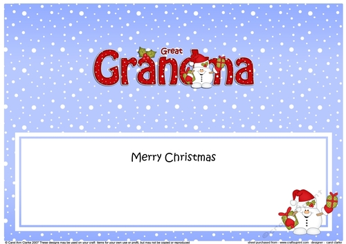 Large DL Merry Christmas GREAT GRANDMA insert with Snowball Sam