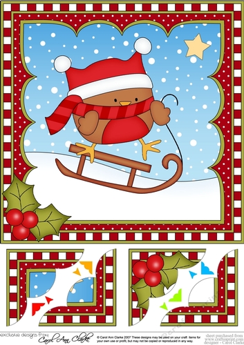 Christmas 8 x 8 Scalloped Corner Topper - Bobbin Robin is Sledging!