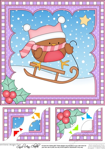 Christmas 8 x 8 Scalloped Corner Topper - Bobbin Robin is Sledging!