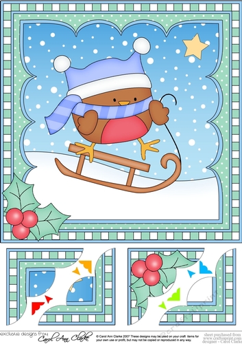 Christmas 8 x 8 Scalloped Corner Topper - Bobbin Robin is Sledging!