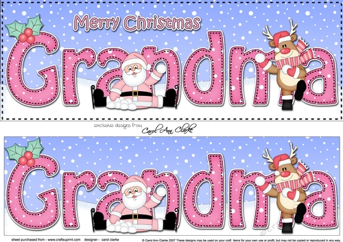 Large DL Merry Christmas GRANDMA with Santa & Rudolph 3D decoupage 