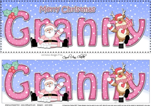 Large DL Merry Christmas GRANNY with Santa & Rudolph 3D decoupage 