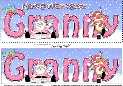 Large DL Merry Christmas GREAT GRANNY with Santa & Rudolph 3D decoupage 