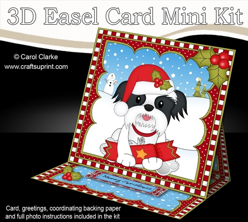 3D Easel Card Mini Kit - Cute Little Christmas Shih Tzu Dog