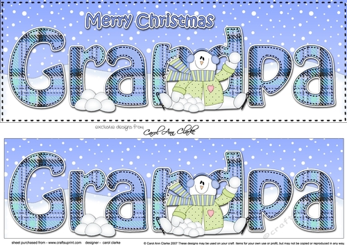 Large DL Merry Christmas GRANDPA 3D decoupage with Snowman Rio