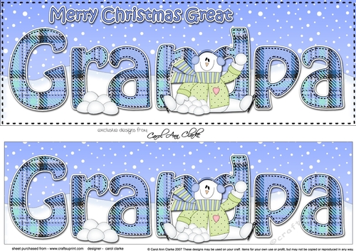 Large DL Merry Christmas GREAT GRANDPA 3D decoupage with Snowman Rio