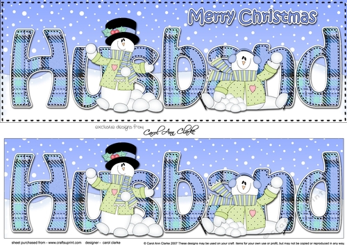 Large DL Merry Christmas HUSBAND 3D decoupage with Snowman Rio