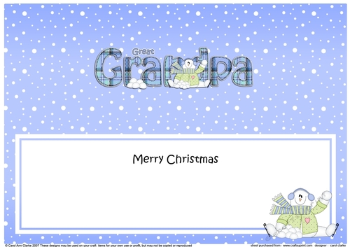 Large DL Merry Christmas GREAT GRANDPA insert with Snowman Rio