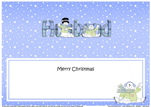 Large DL Merry Christmas HUSBAND insert with Snowman Rio