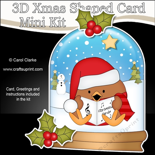 3D Shaped Christmas Snow Globe Card Kit - Bobbin Robin is Carol Singing