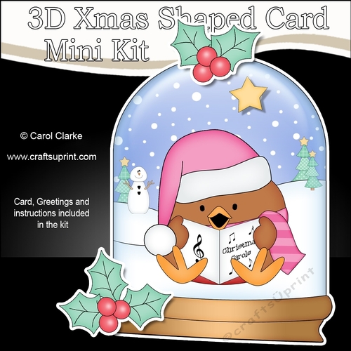 3D Shaped Christmas Snow Globe Card Kit - Bobbin Robin is Carol Singing