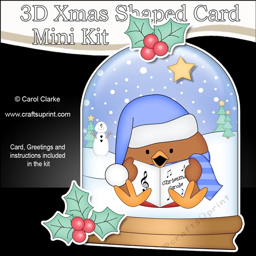 3D Shaped Christmas Snow Globe Card Kit - Bobbin Robin is Carol Singing
