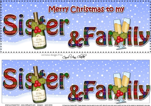 Large DL Merry Christmas to my SISTER & FAMILY 3D decoupage with Champagne