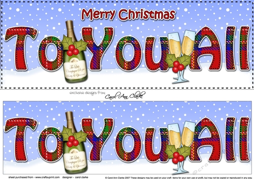 Large DL Merry Christmas TO YOU ALL 3D decoupage with Champagne
