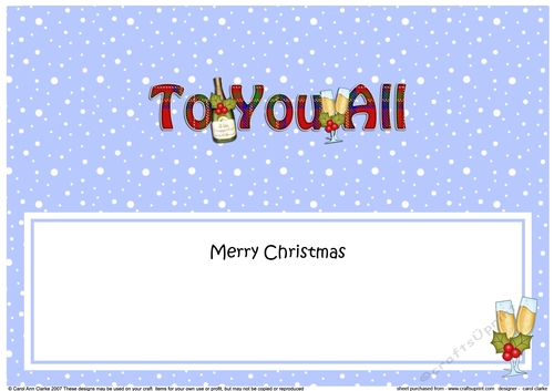 Large DL Merry Christmas TO YOU ALL insert with Champagne
