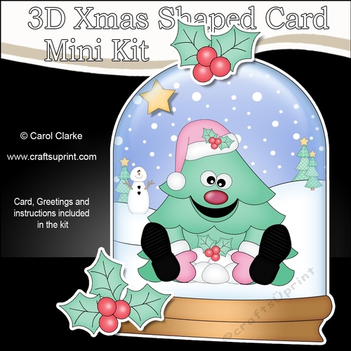 3D Shaped Christmas Snow Globe Card Kit - Xmas Tree is Snowballing!